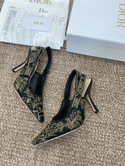 J'ADIOR HIGH SLINGBACK PUMP BLACK AND GOLD-TONE MILLEFIORI JACQUARD 95 MM