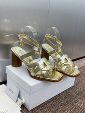 D-CLUB HIGH HEEL SLIDE 25S 80MM IN GOLD GLOSSY CALFSKIN