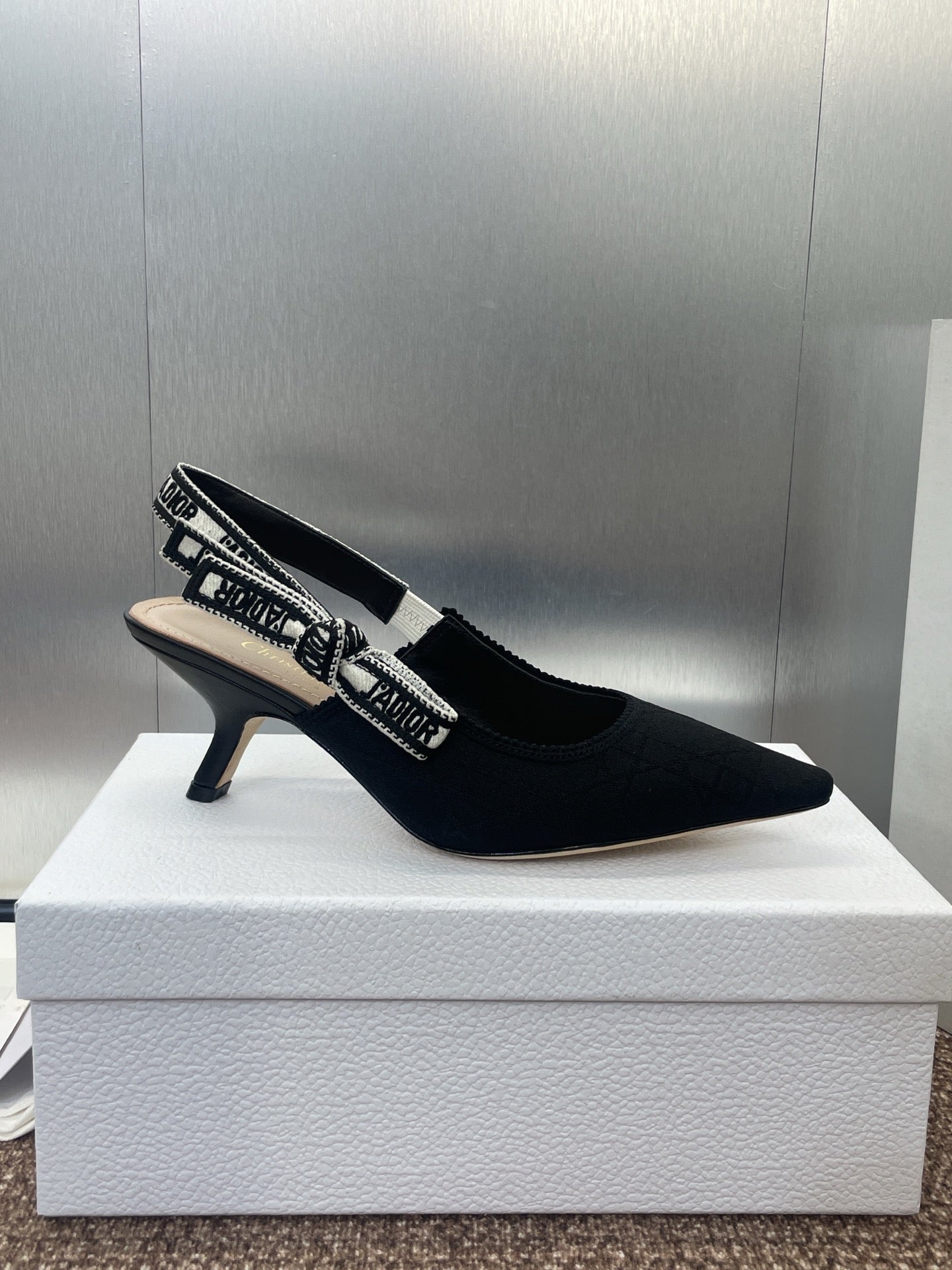 J'ADIOR SLINGBACK 25S PUMP 65MM IN BLACK QUAKE OBLIQUE EMBROIDERED FABRIC
