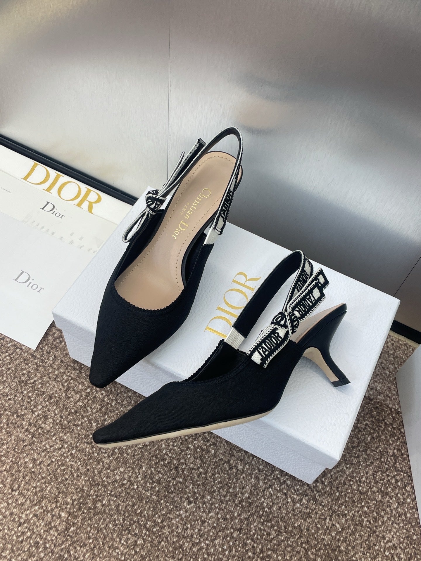 J'ADIOR SLINGBACK 25S PUMP 65MM IN BLACK QUAKE OBLIQUE EMBROIDERED FABRIC