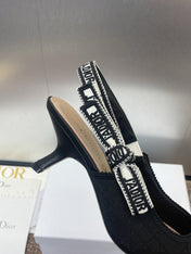 J'ADIOR SLINGBACK 25S PUMP 65MM IN BLACK QUAKE OBLIQUE EMBROIDERED FABRIC