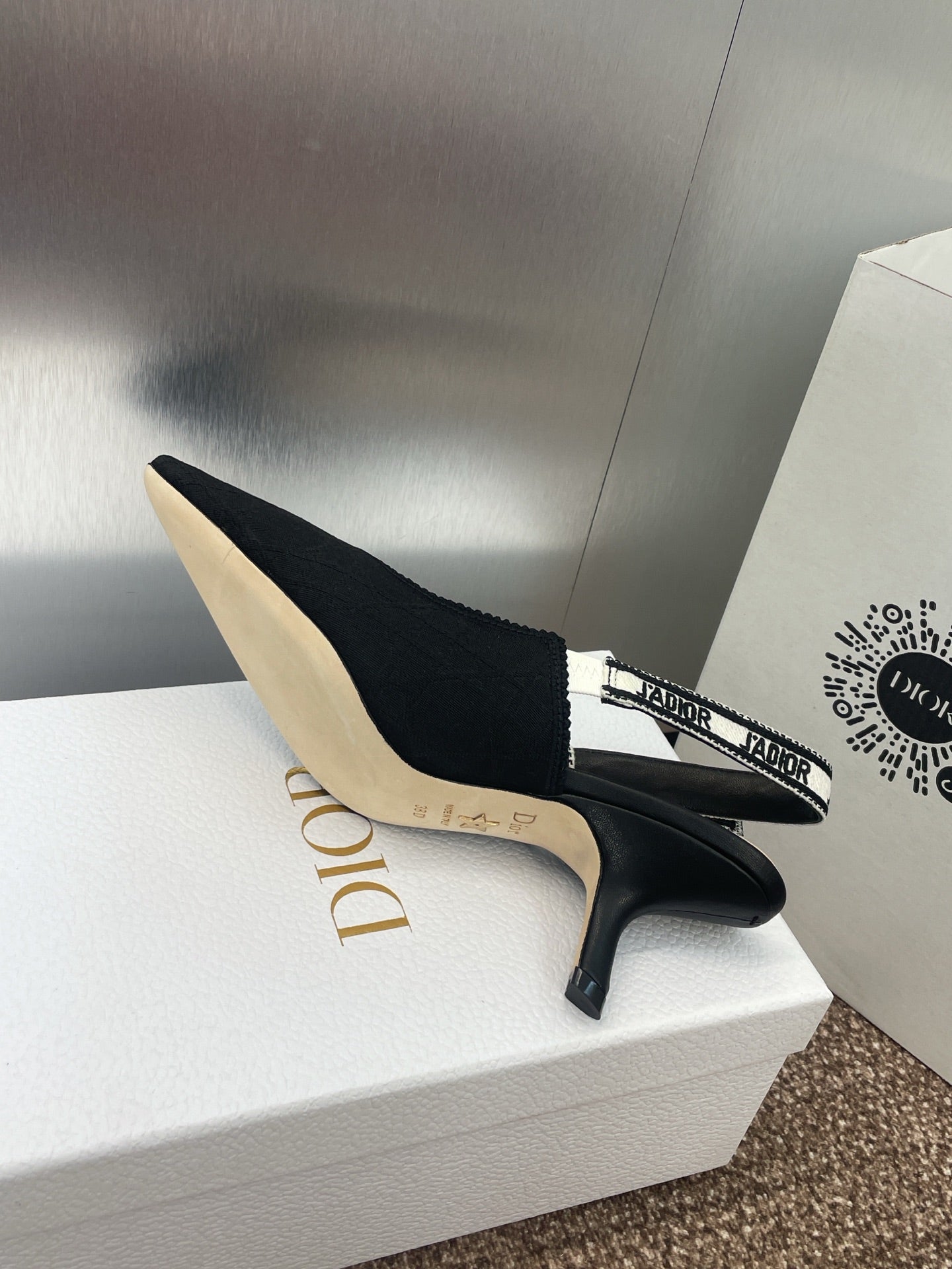 J'ADIOR SLINGBACK 25S PUMP 65MM IN BLACK QUAKE OBLIQUE EMBROIDERED FABRIC