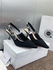 J'ADIOR SLINGBACK 25S PUMP 65MM IN BLACK QUAKE OBLIQUE EMBROIDERED FABRIC