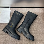 DIOR 25S D-TOWN BOOT 45MM IN BLACK CALFSKIN WITH EMBROIDERED CANNAGE MOTIF