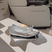 RHINESTONE BALLET FLATS WITH BOW IN SILVER WAX-OIL SHEEPSKIN
