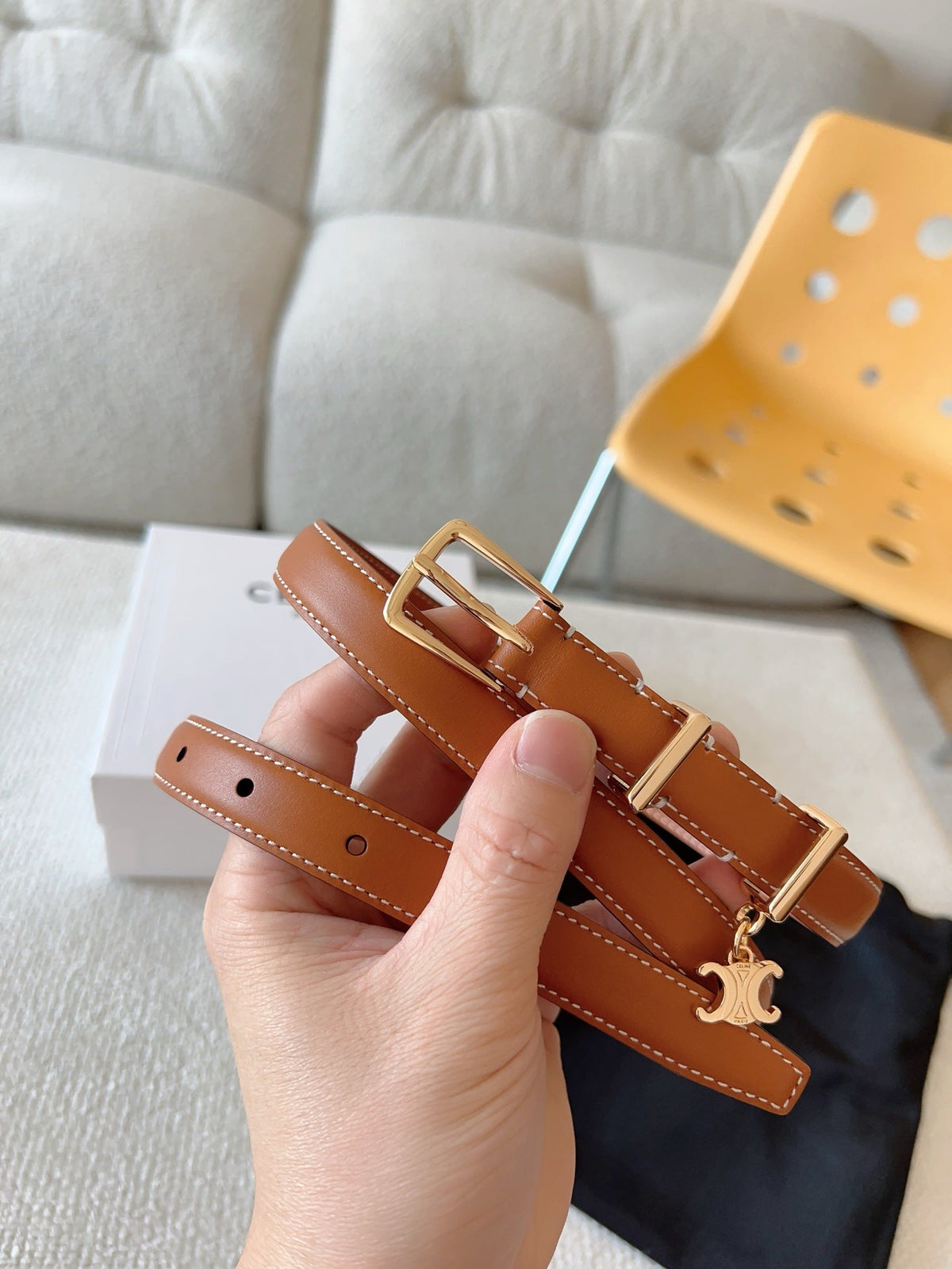 CL BELT 18MM IN BROWN TAURILLON CALFSKIN GOLD BUCKLE