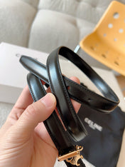 CELINE 25S BELT 18MM IN BLACK ELEGANT CHARM TAURILLON GOLD HARDWARE 585792