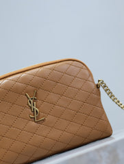 GABY ZIPPED POUCH 19 IN CARAMEL BROWN QUILTED LAMBSKIN GOLD HARDWARE