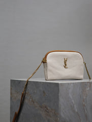 GABY ZIPPED POUCH 19 IN WHITE MIX BROWN COTTON GOLD HARDWARE