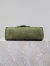 YSL 25S LOULOU PUFFER MINI 23 IN GREEN SUEDE GOLD HARDWARE