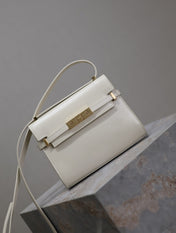 YSL 25S MINI MANHATTAN 19 IN BLANC VINTAGE CALFSKIN GOLD HARDWARE