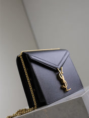 CASSANDRA CHAIN BAG 22 IN BLACK CAVIAR PATTERN CALFSKIN GOLD HARDWARE