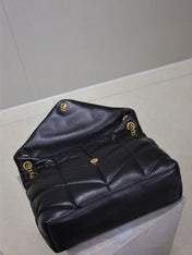 YSL 25S LOULOU PUFFER GM 35 IN BLACK CALFSKIN GOLD HARDWRE