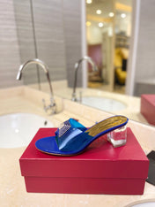 HIGH MULE 60MM IN COBALT BLUE SHEEPSKIN AND TRANSPARENT PVC