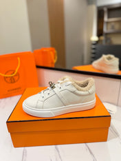 DAY SNEAKER IN WHITE CALFSKIN AND FLEECE LINING