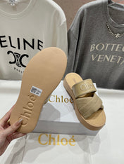 MILA PLATFORM 5 CM IN OYSTER GREY NYLON WITH EMBROIDERED LOGO