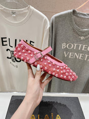 ALAIA PEARL MARY JANE SHOES IN DARK PINK MESH AND CALFSKIN