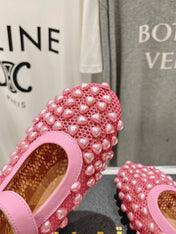 ALAIA PEARL MARY JANE SHOES IN DARK PINK MESH AND CALFSKIN