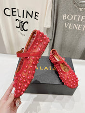 ALAIA PEARL MARY JANE SHOES IN CHERRY RED MESH AND CALFSKIN