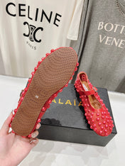 ALAIA PEARL MARY JANE SHOES IN CHERRY RED MESH AND CALFSKIN