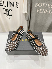 ALAIA PEARL MARY JANE SHOES IN BLACK MIX WHITE MESH AND CALFSKIN