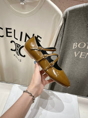 BALLET FLAT WITH CROSSOVER STRAP IN SEPIA BROWN LAMBSKIN