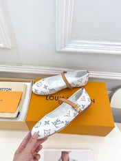 LV WOMEN ROMY FLAT BALLERINA IN WHITE MONOGRAM JACQUARD