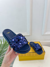 FENDI THICK SOLE 3 CM SEQUIN SLIPPER NAVY BLUE