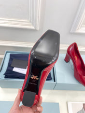 SQUARE TOE HIGH PUMPS IN CRIMSON RED GLOSSY CALFSKIN