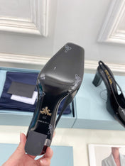 SQUARE TOE SLINGBACK PUMPS IN BLACK GLOSSY CALFSKIN