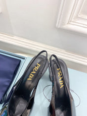 SQUARE TOE SLINGBACK PUMPS IN BLACK GLOSSY CALFSKIN