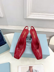 SQUARE TOE SLINGBACK PUMPS IN CRIMSON RED GLOSSY CALFSKIN