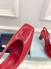 SQUARE TOE SLINGBACK PUMPS IN CRIMSON RED GLOSSY CALFSKIN