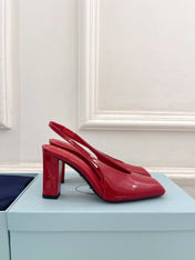 SQUARE TOE SLINGBACK PUMPS IN CRIMSON RED GLOSSY CALFSKIN