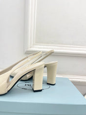 SQUARE TOE SLINGBACK PUMPS IN WHITE GLOSSY CALFSKIN