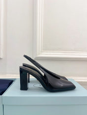 SQUARE TOE SLINGBACK PUMPS IN BLACK SMOOTH LAMBSKIN