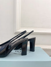 SQUARE TOE SLINGBACK PUMPS IN BLACK SMOOTH LAMBSKIN