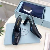 SQUARE TOE SLINGBACK PUMPS IN BLACK SMOOTH LAMBSKIN