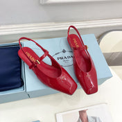 MARY JANE SLINGBACK SQUARE TOE IN CRIMSON RED PATENT SHEEPSKIN