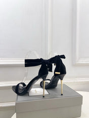 TOM FORD 26S HIGH-HEELED SANDALS 105 MM IN BLACK FABRIC AND CALFSKIN