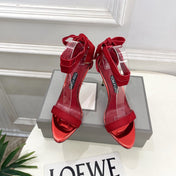TOM FORD 26S HIGH-HEELED SANDALS 105 MM IN RED FABRIC AND CALFSKIN