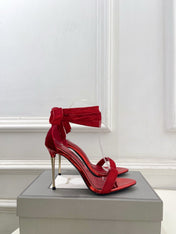 TOM FORD 26S HIGH-HEELED SANDALS 105 MM IN RED FABRIC AND CALFSKIN