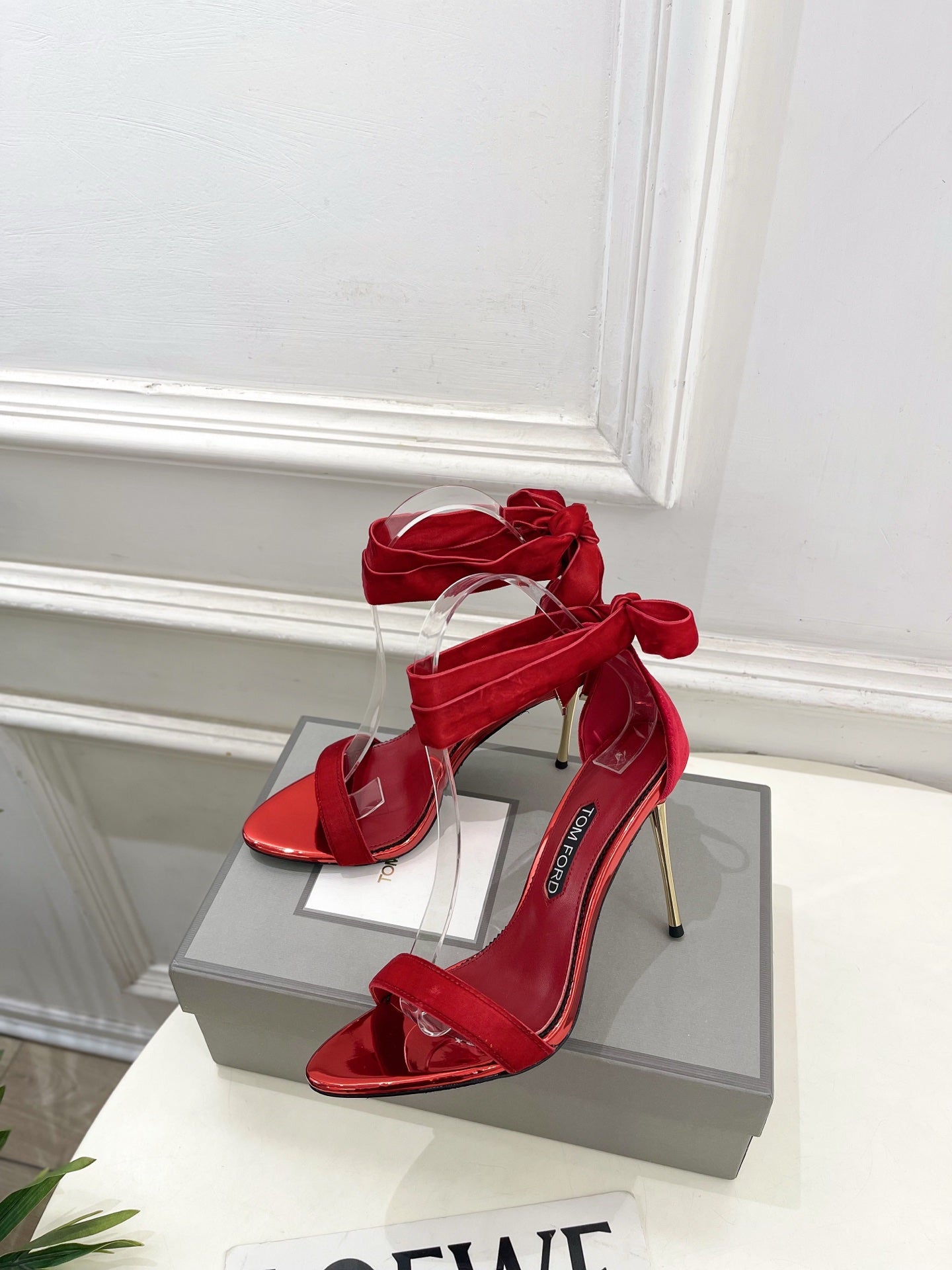 TOM FORD 26S HIGH-HEELED SANDALS 105 MM IN RED FABRIC AND CALFSKIN