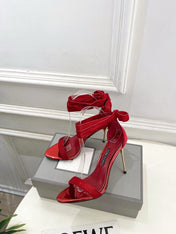 TOM FORD 26S HIGH-HEELED SANDALS 105 MM IN RED FABRIC AND CALFSKIN