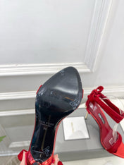 TOM FORD 26S HIGH-HEELED SANDALS 105 MM IN RED FABRIC AND CALFSKIN