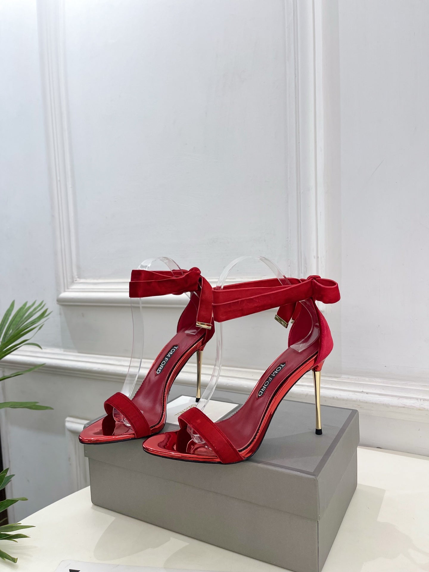 TOM FORD 26S HIGH-HEELED SANDALS 105 MM IN RED FABRIC AND CALFSKIN