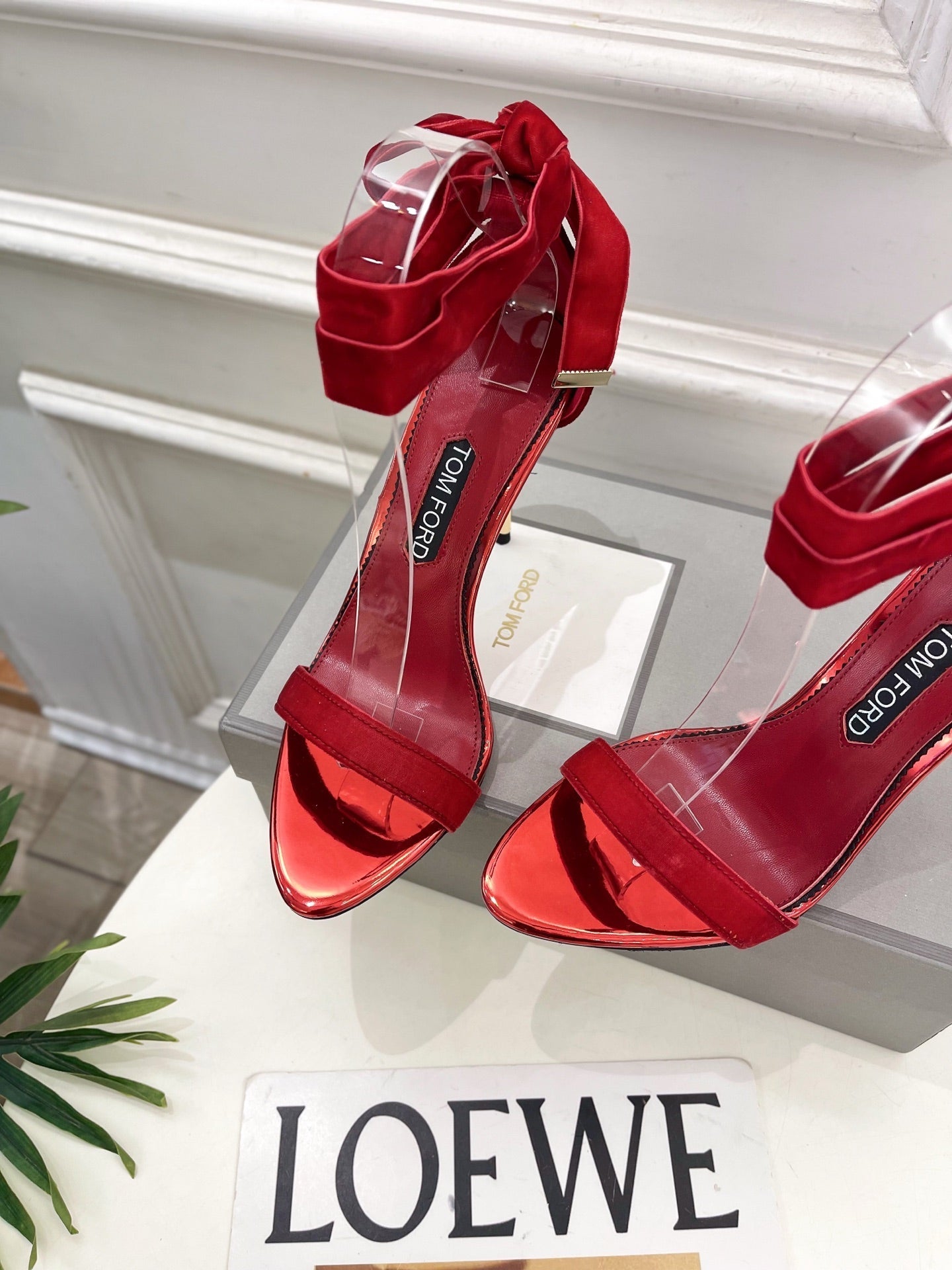 TOM FORD 26S HIGH-HEELED SANDALS 105 MM IN RED FABRIC AND CALFSKIN