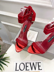 TOM FORD 26S HIGH-HEELED SANDALS 105 MM IN RED FABRIC AND CALFSKIN