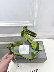 TOM FORD 26S HIGH-HEELED SANDALS 105 MM IN GREEN FABRIC AND CALFSKIN