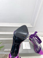 TOM FORD 26S HIGH-HEELED SANDALS 105 MM IN PURPLE FABRIC AND CALFSKIN